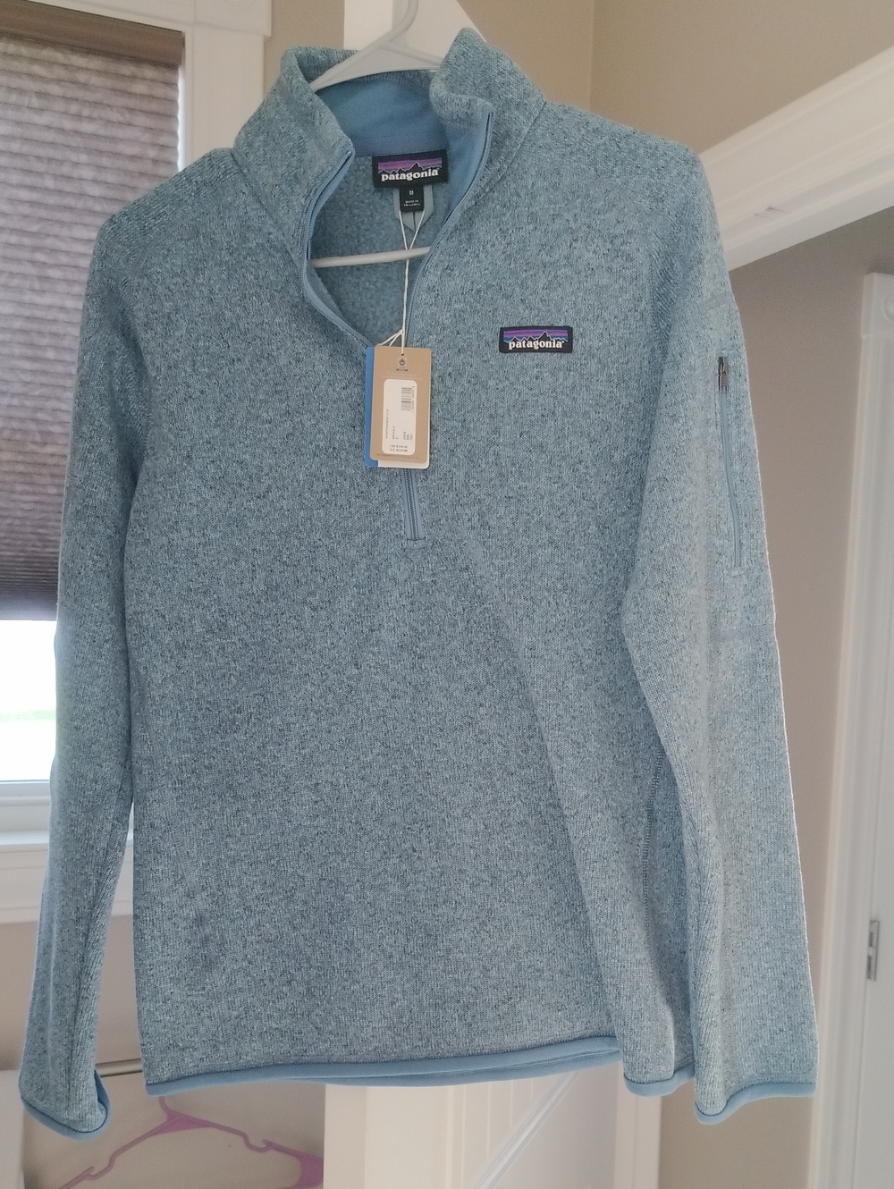 Patagonia Heathered Light Blue Half-Zip Cowl Sweater